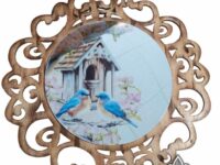Placa Espelho Moldura Pássaros
